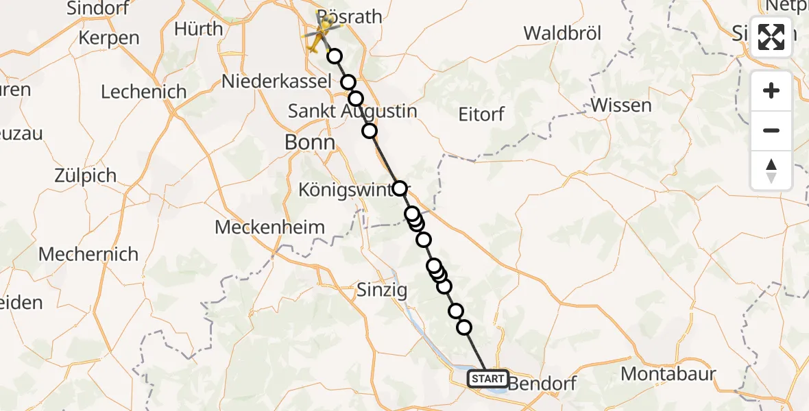Flugroute Rettungshubschrauber Neuwied - Köln Bonn Flughafen, 15 Mai 2026, 16:35