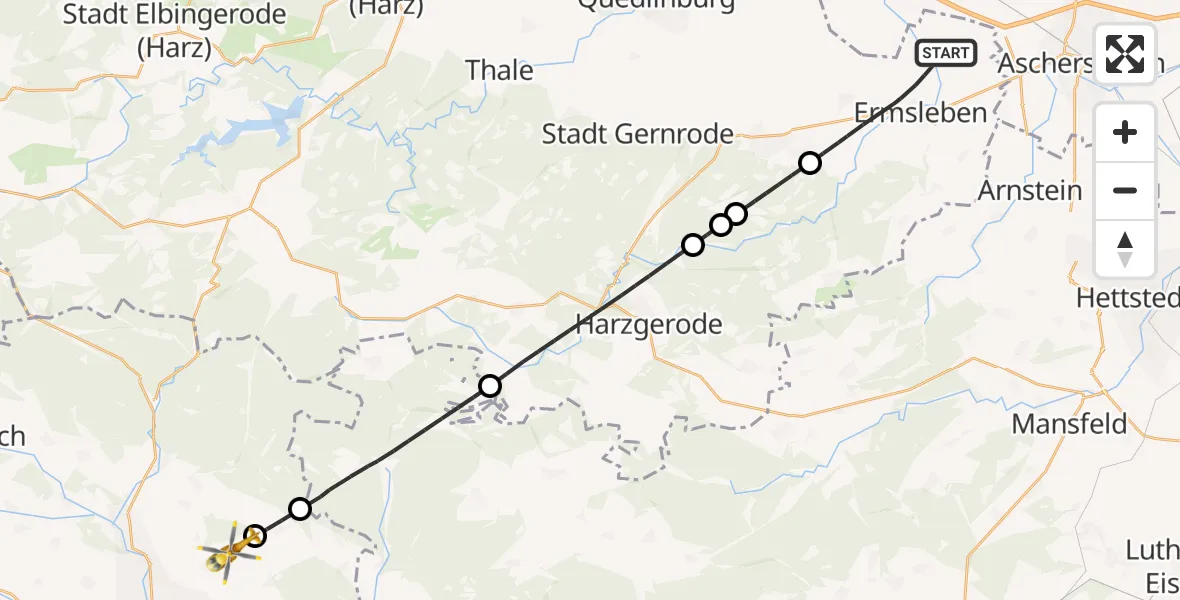 Flugroute Rettungshubschrauber Falkenstein/Harz - Nordhausen, 15 Mai 2026, 16:44