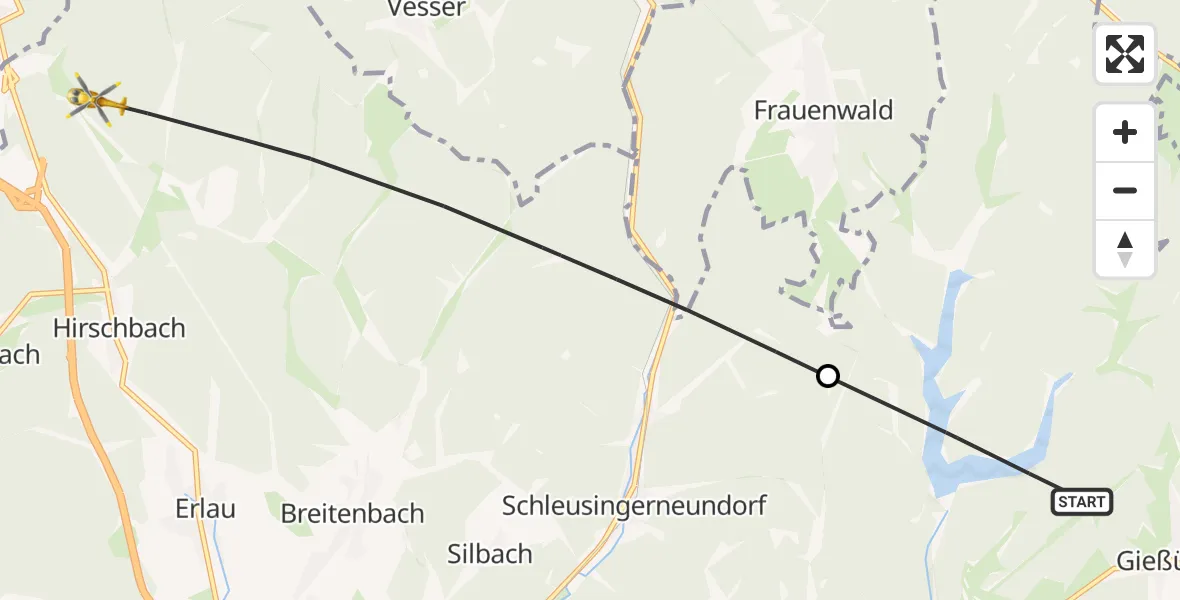 Flugroute Rettungshubschrauber Schleusegrund - Schleusingen, 15 Mai 2026, 16:44