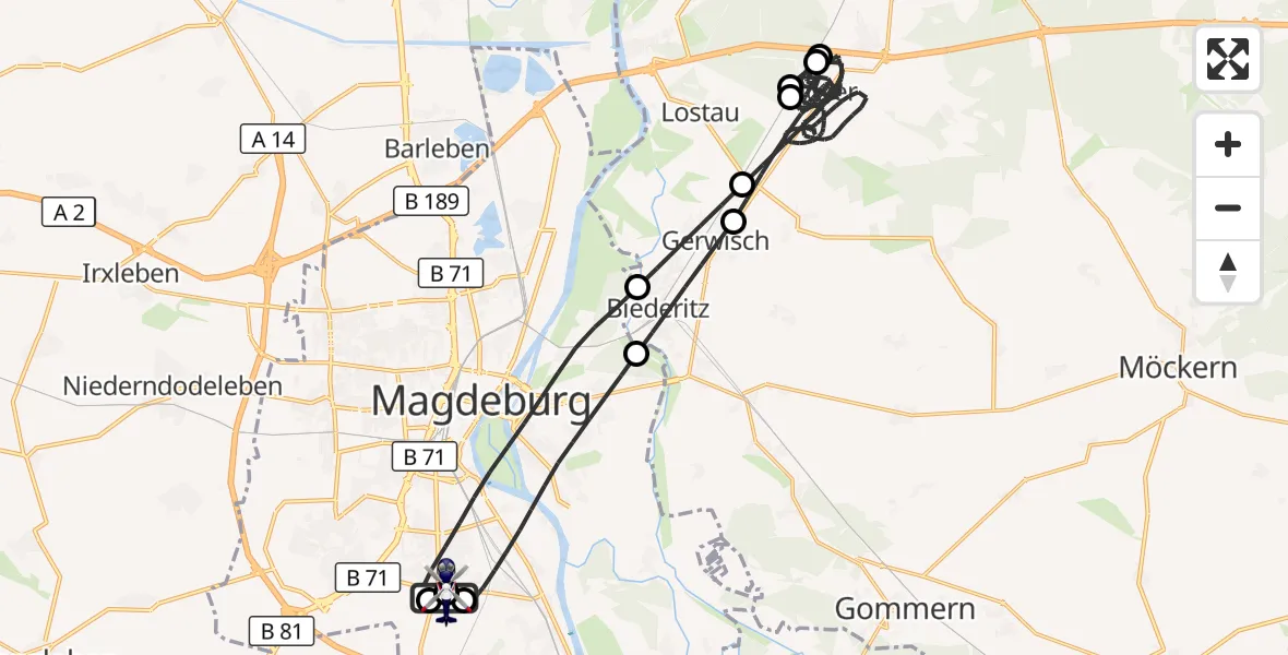 Flugroute Polizeihubschrauber Magdeburg City Flugplatz - Magdeburg, 15 Mai 2026, 16:44