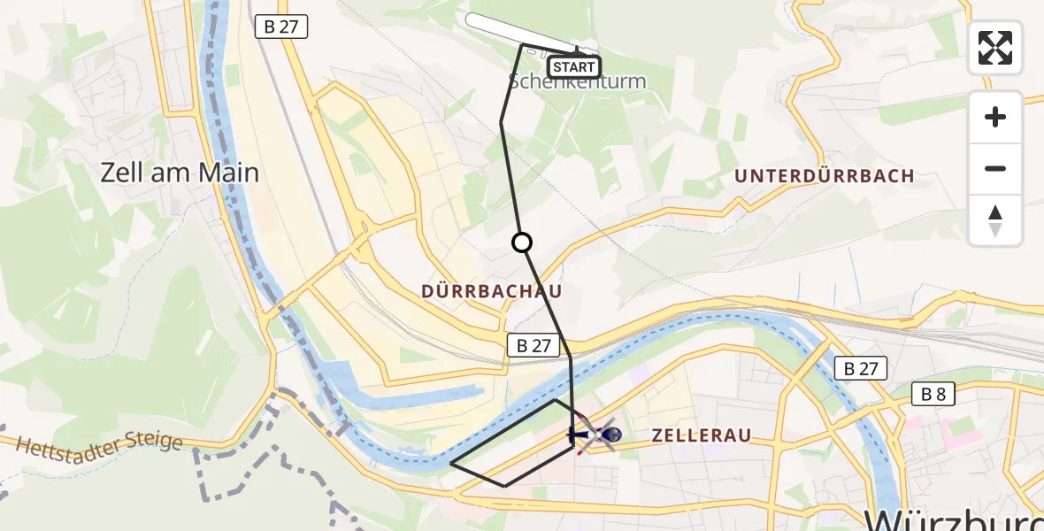 Flugroute Polizeihubschrauber Würzburg-Schenkenturm Flugplatz - Würzburg, 15 Mai 2026, 16:51