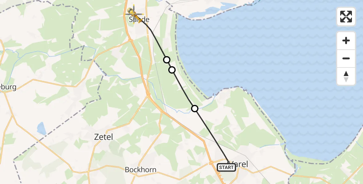 Flugroute Rettungshubschrauber Varel - Sande, 15 Mai 2026, 17:04