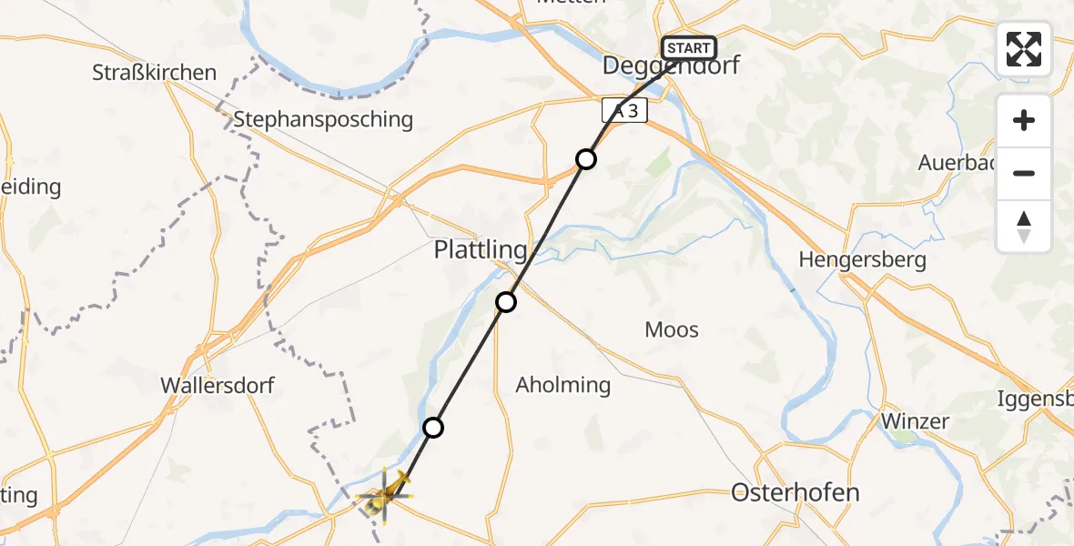 Flugroute Rettungshubschrauber Deggendorf - Oberpöring, 15 Mai 2026, 17:07