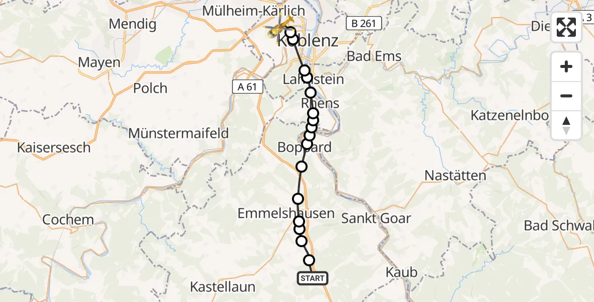 Flugroute Rettungshubschrauber Laudert - Koblenz, 15 Mai 2026, 17:10