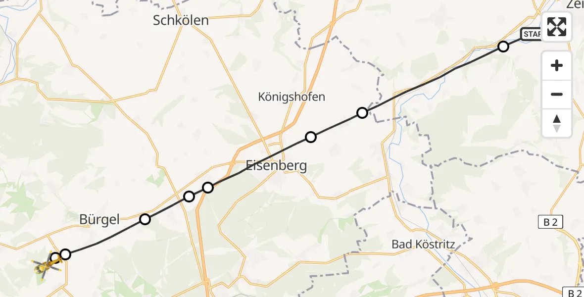 Flugroute Rettungshubschrauber Kretzschau - Schöngleina, 15 Mai 2026, 17:10