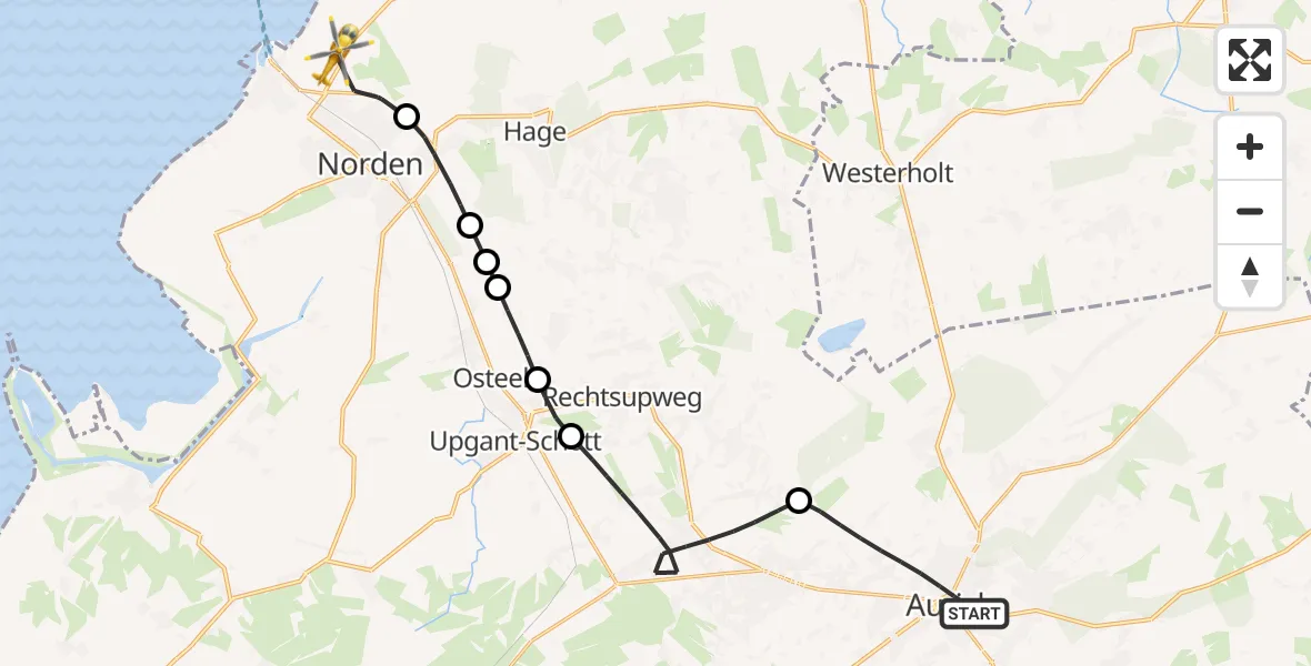 Flugroute Ambulanzhubschrauber Aurich - Norden, 15 Mai 2026, 17:25