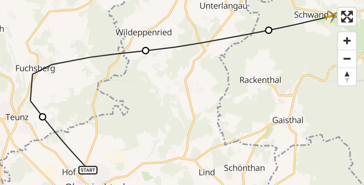 Flugroute Rettungshubschrauber Oberviechtach - Schönsee, 15 Mai 2026, 18:05