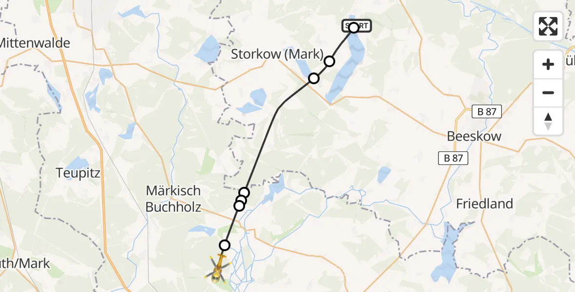 Flugroute Rettungshubschrauber Bad Saarow Hospital - Krausnick-Groß Wasserburg, 15 Mai 2026, 18:11