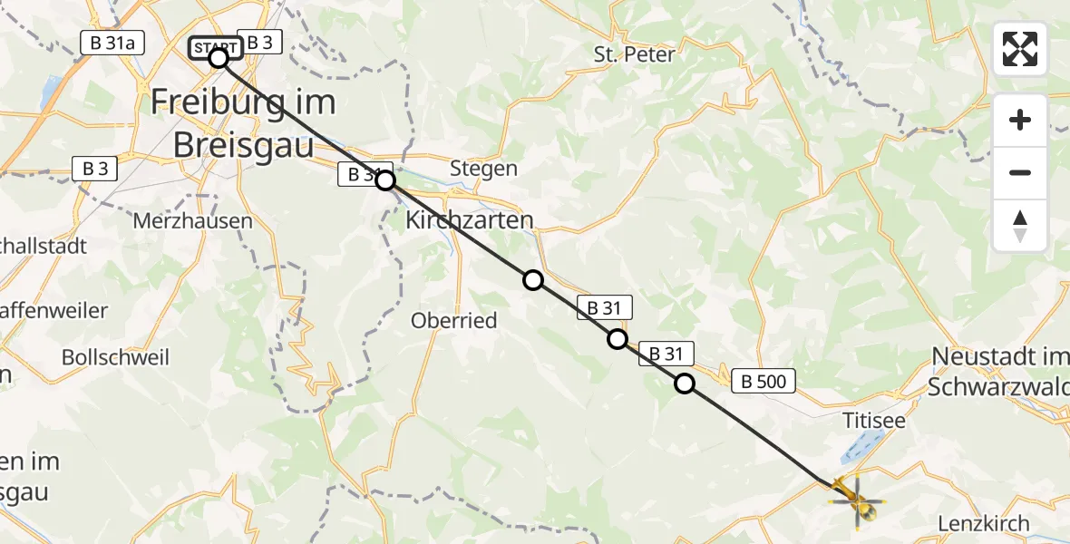 Flugroute Rettungshubschrauber Freiburg im Breisgau Flugplatz - Lenzkirch, 15 Mai 2026, 18:14