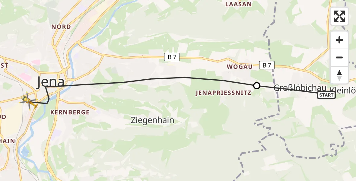 Flugroute Rettungshubschrauber Großlöbichau - Jena, 15 Mai 2026, 18:24