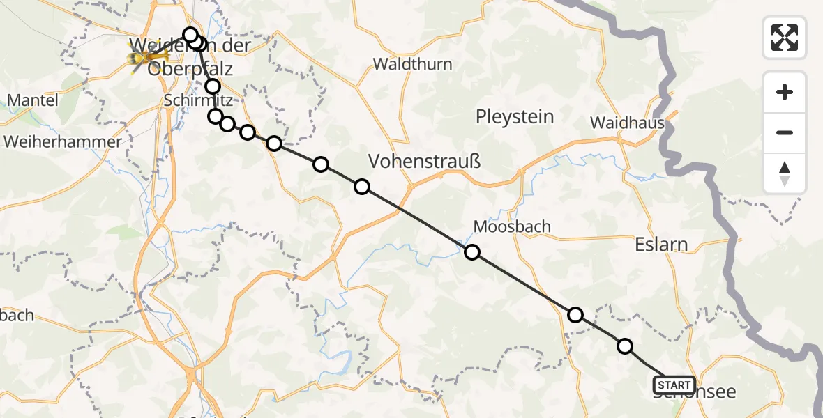 Flugroute Rettungshubschrauber Schönsee - Weiden i.d.OPf., 15 Mai 2026, 18:46