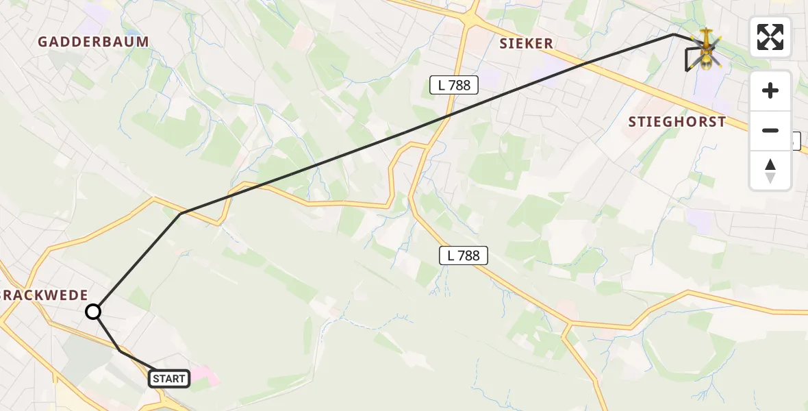 Flugroute Rettungshubschrauber Luftrettungszentrum Bielefeld - Bielefeld, 15 Mai 2026, 19:05