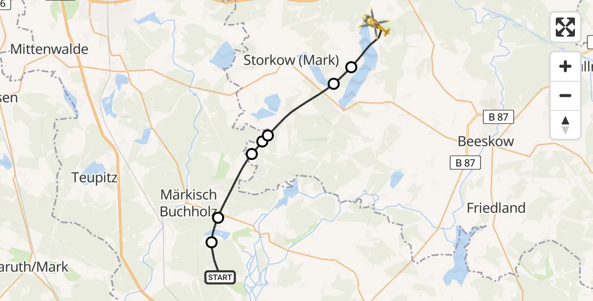 Flugroute Rettungshubschrauber Krausnick-Groß Wasserburg - Bad Saarow, 15 Mai 2026, 19:29