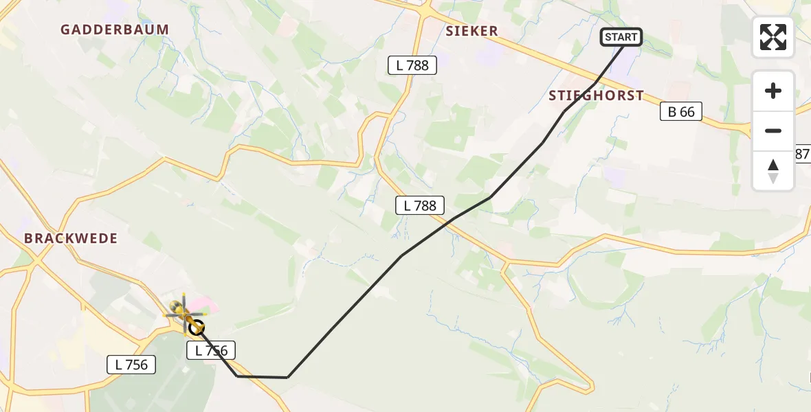 Flugroute Rettungshubschrauber Bielefeld - Luftrettungszentrum Bielefeld, 15 Mai 2026, 19:35