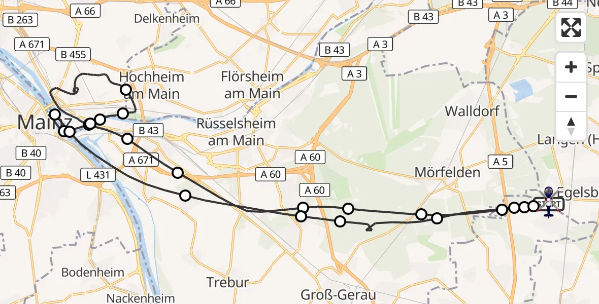 Flugroute Polizeihubschrauber Flughafen Frankfurt-Egelsbach - Flughafen Frankfurt-Egelsbach, 15 Mai 2026, 19:46