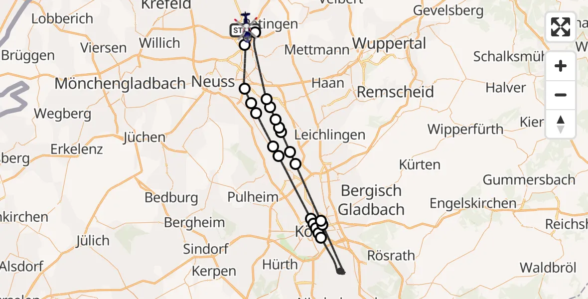 Flugroute Polizeihubschrauber Düsseldorf Flughafen - Düsseldorf Flughafen, 15 Mai 2026, 19:46