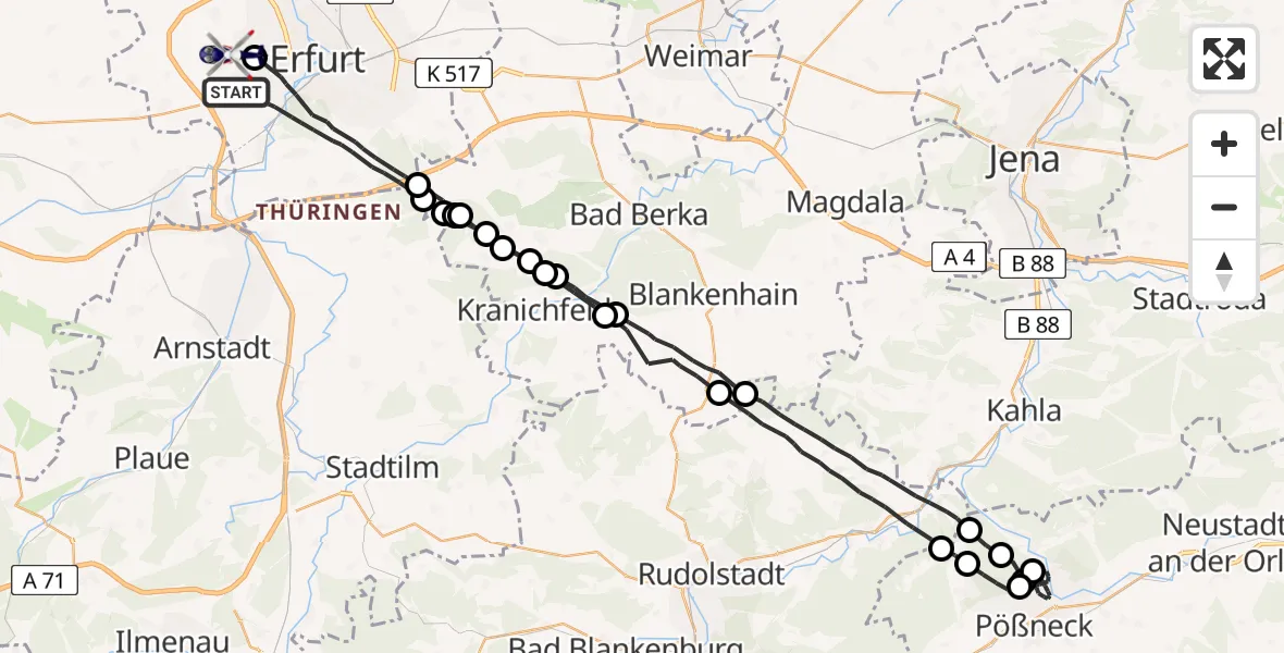 Flugroute Polizeihubschrauber Erfurt - Erfurt-Weimar Flughafen, 15 Mai 2026, 19:52