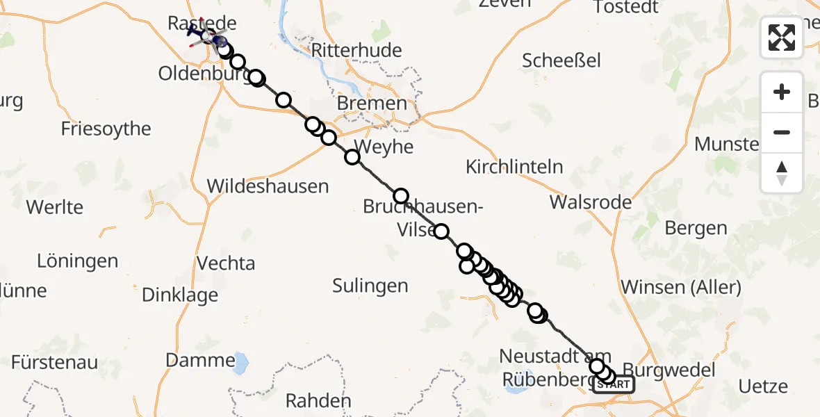 Flugroute Polizeihubschrauber Flughafen Hannover - Oldenburg Police Hubschrauberlandeplatz, 15 Mai 2026, 21:27