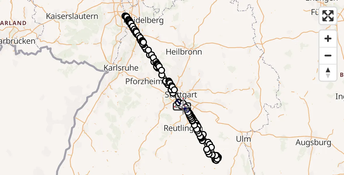 Flugroute Polizeihubschrauber Flughafen Stuttgart - Flughafen Stuttgart, 15 Mai 2026, 21:53