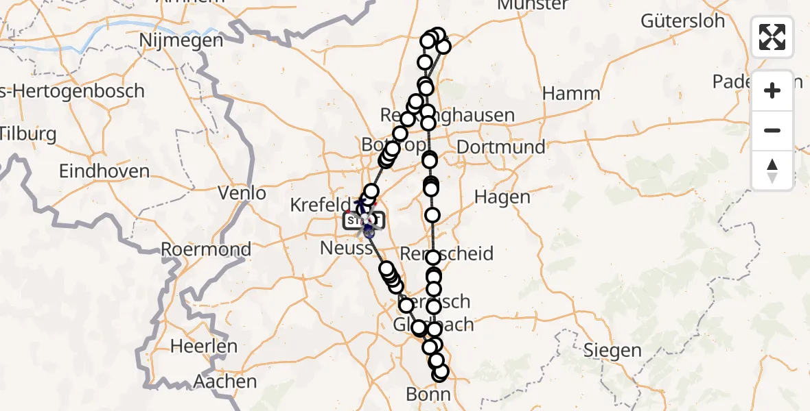 Flugroute Polizeihubschrauber Düsseldorf Flughafen - Düsseldorf Flughafen, 16 Mai 2026, 01:10