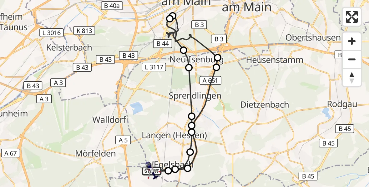 Flugroute Polizeihubschrauber Flughafen Frankfurt-Egelsbach - Flughafen Frankfurt-Egelsbach, 16 Mai 2026, 02:51