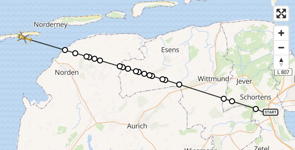 Flugroute Rettungshubschrauber Sande - Noordzee, 16 Mai 2026, 03:08