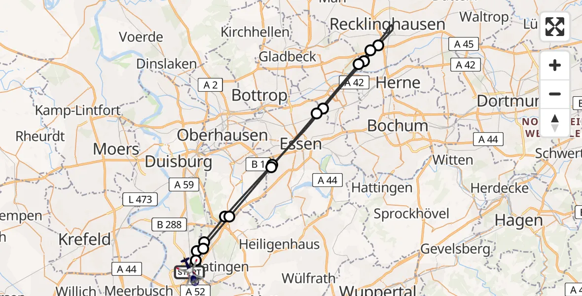 Flugroute Polizeihubschrauber Düsseldorf Flughafen - Düsseldorf Flughafen, 16 Mai 2026, 03:18