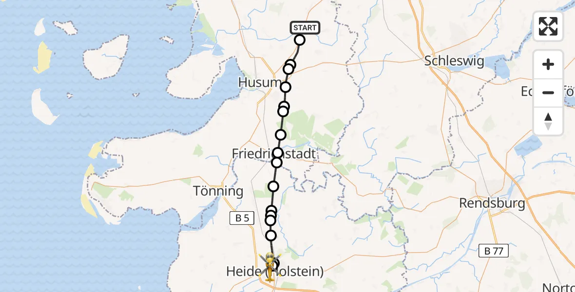 Flugroute Rettungshubschrauber Viöl - Heide, 16 Mai 2026, 05:06