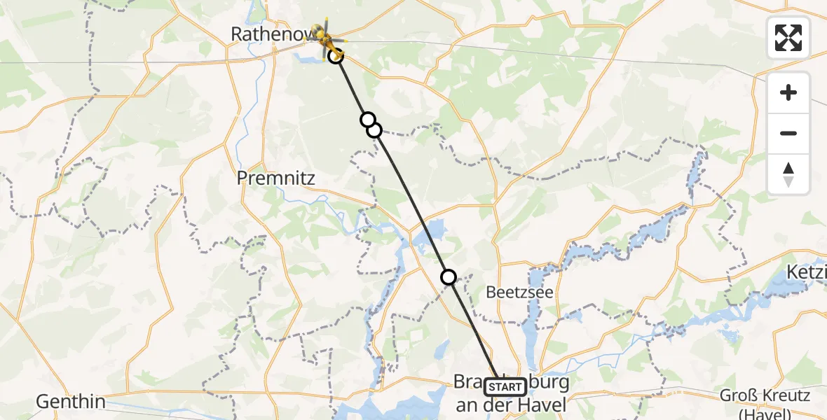 Flugroute Rettungshubschrauber Brandenburg an der Havel - Rathenow, 16 Mai 2026, 05:14