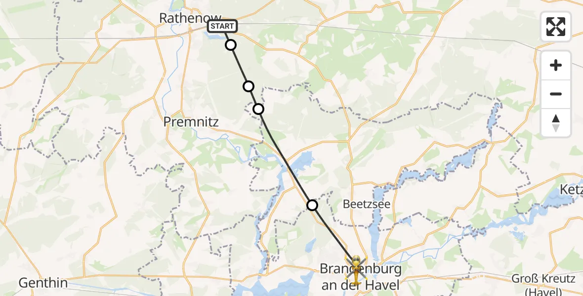 Flugroute Rettungshubschrauber Rathenow - Brandenburg an der Havel, 16 Mai 2026, 06:12