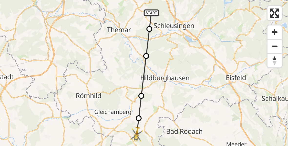 Flugroute Rettungshubschrauber Schleusingen - Straufhain, 16 Mai 2026, 06:40