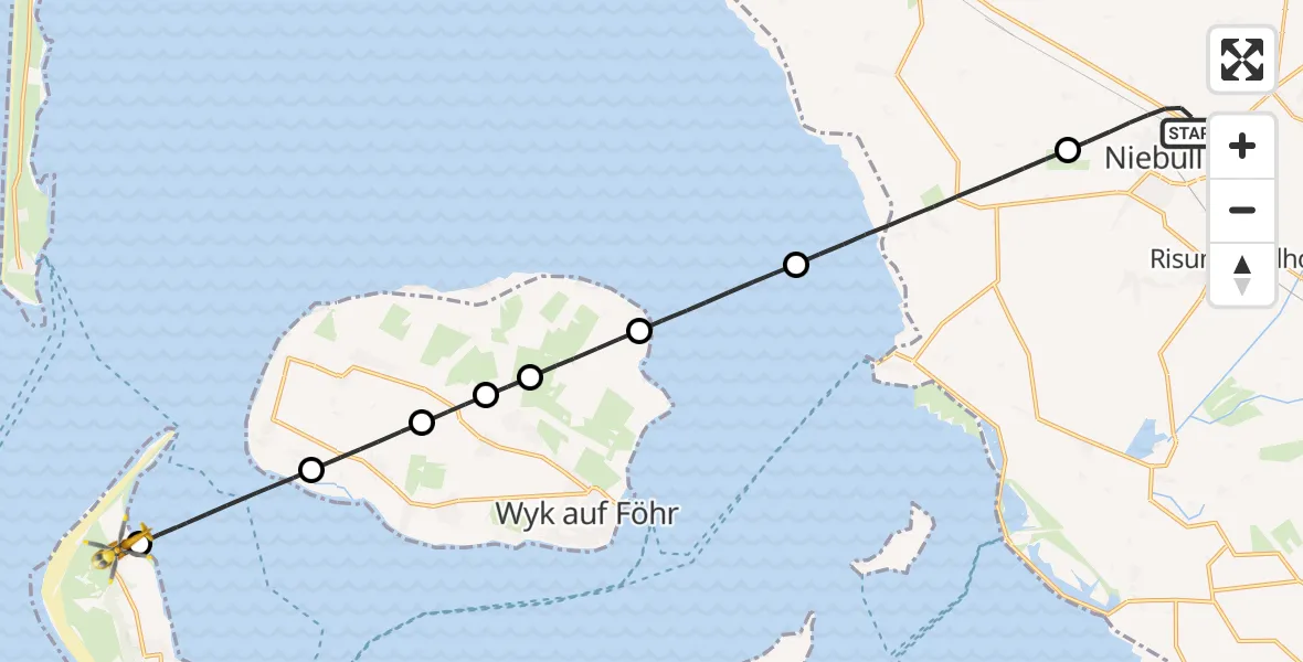 Flugroute Rettungshubschrauber Niebüll - Norddorf auf Amrum, 16 Mai 2026, 06:46