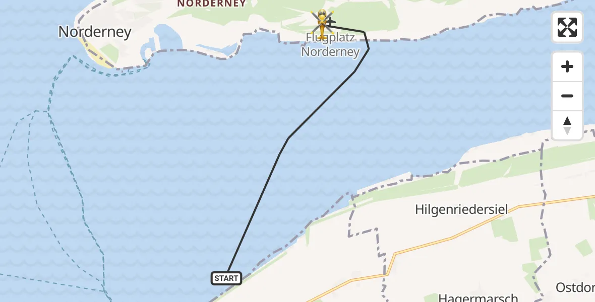 Flugroute Ambulanzhubschrauber Noordzee - Norderney Flughafen, 16 Mai 2026, 07:00