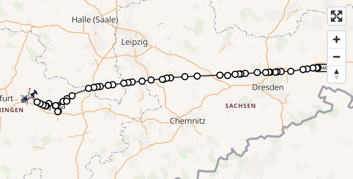 Flugroute Polizeihubschrauber Göda - Weimar, 16 Mai 2026, 07:02