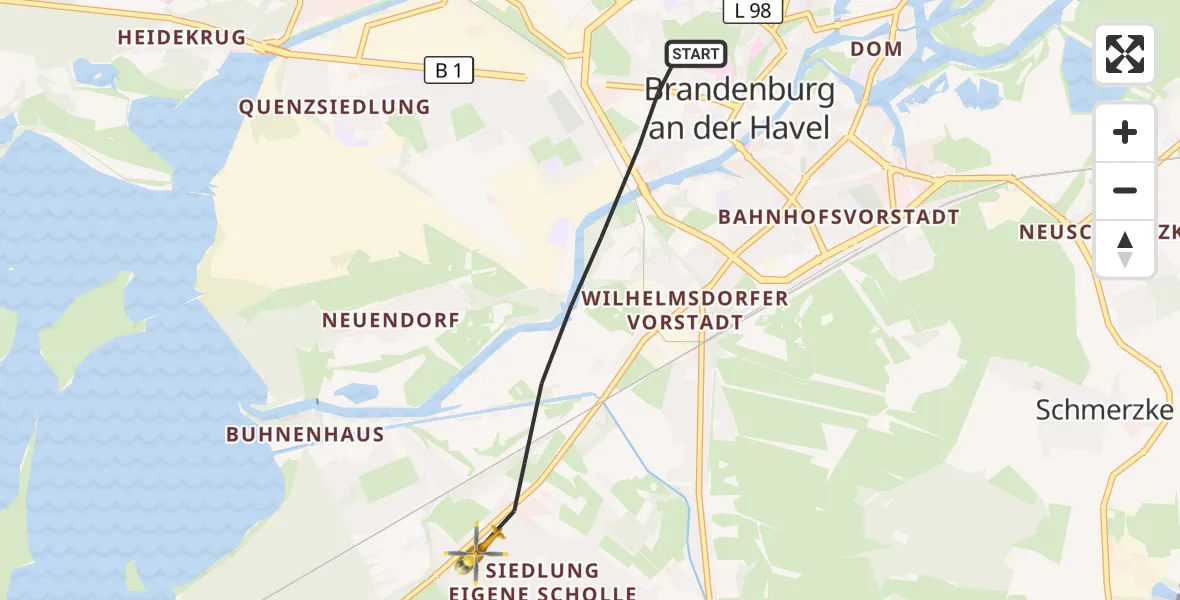 Flugroute Rettungshubschrauber Brandenburg an der Havel - Brandenburg an der Havel, 16 Mai 2026, 07:04