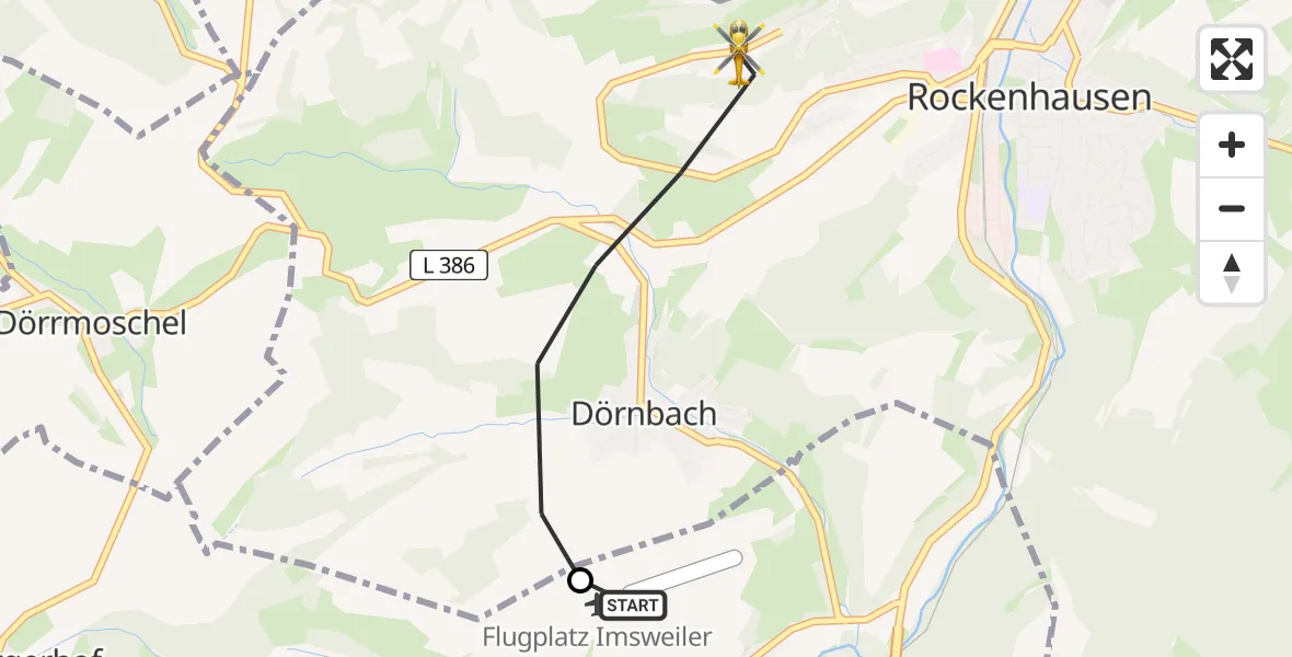Flugroute Rettungshubschrauber Imsweiler UL - Rockenhausen, 16 Mai 2026, 07:18