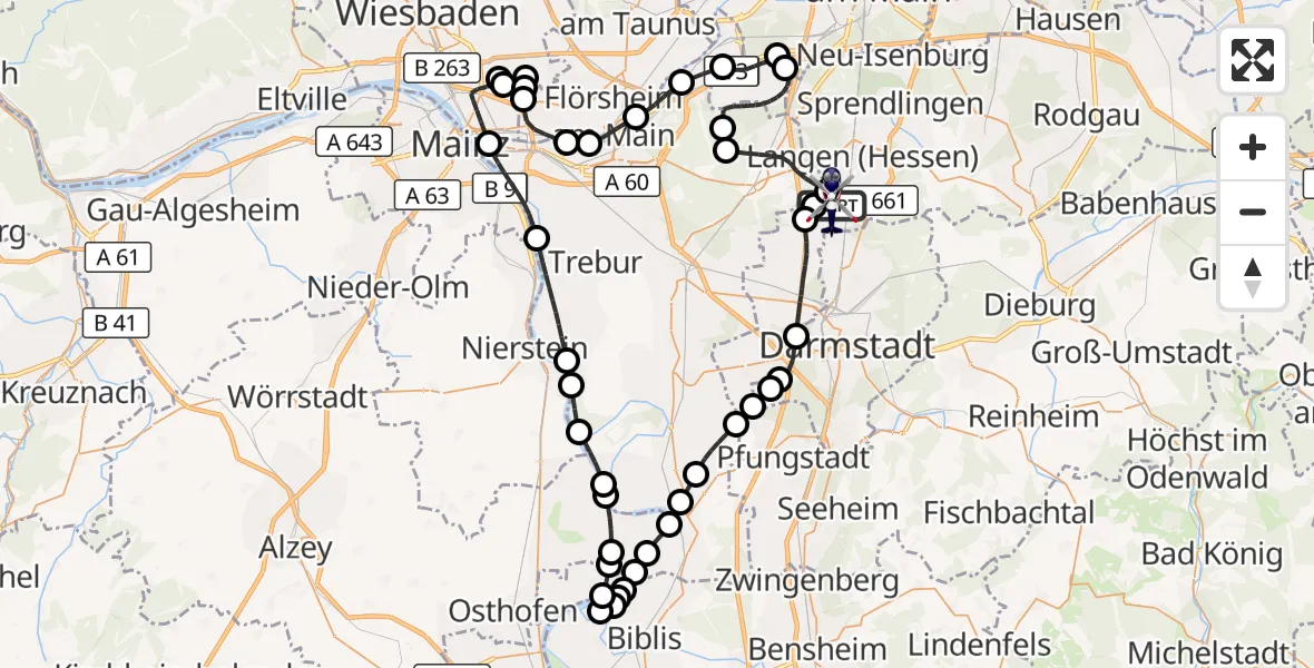 Flugroute Polizeihubschrauber Flughafen Frankfurt-Egelsbach - Flughafen Frankfurt-Egelsbach, 16 Mai 2026, 07:33