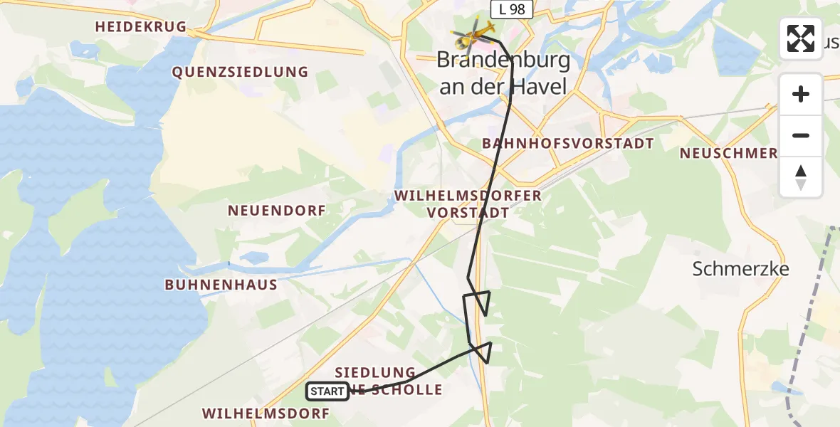 Flugroute Rettungshubschrauber Brandenburg an der Havel - Brandenburg an der Havel, 16 Mai 2026, 07:34