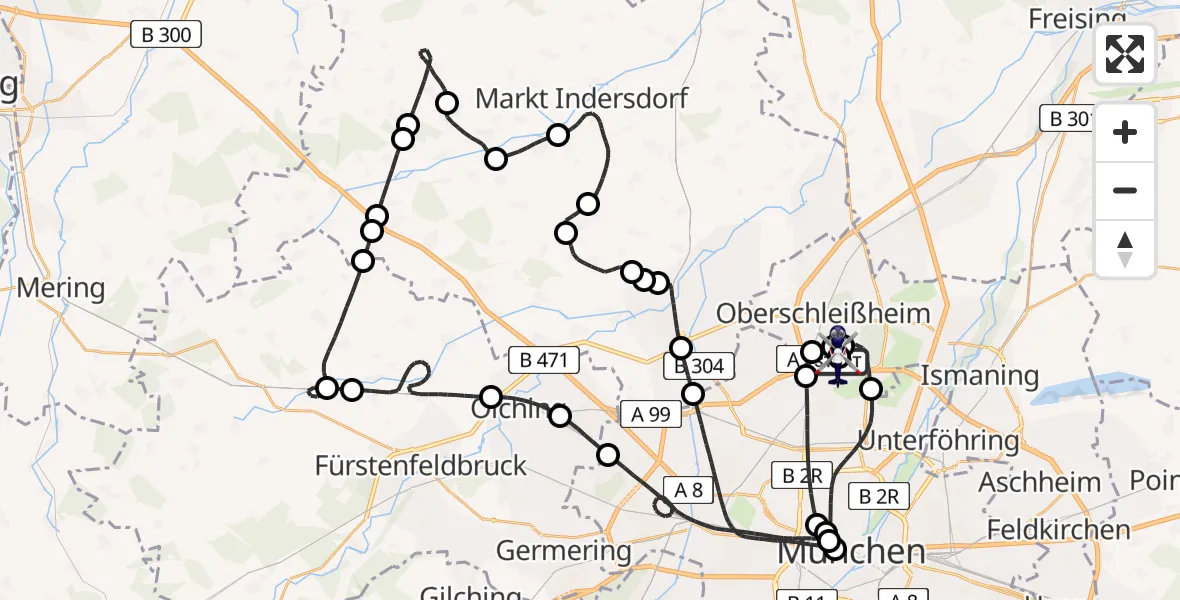 Flugroute Polizeihubschrauber Oberschleißheim - Oberschleißheim, 16 Mai 2026, 07:51
