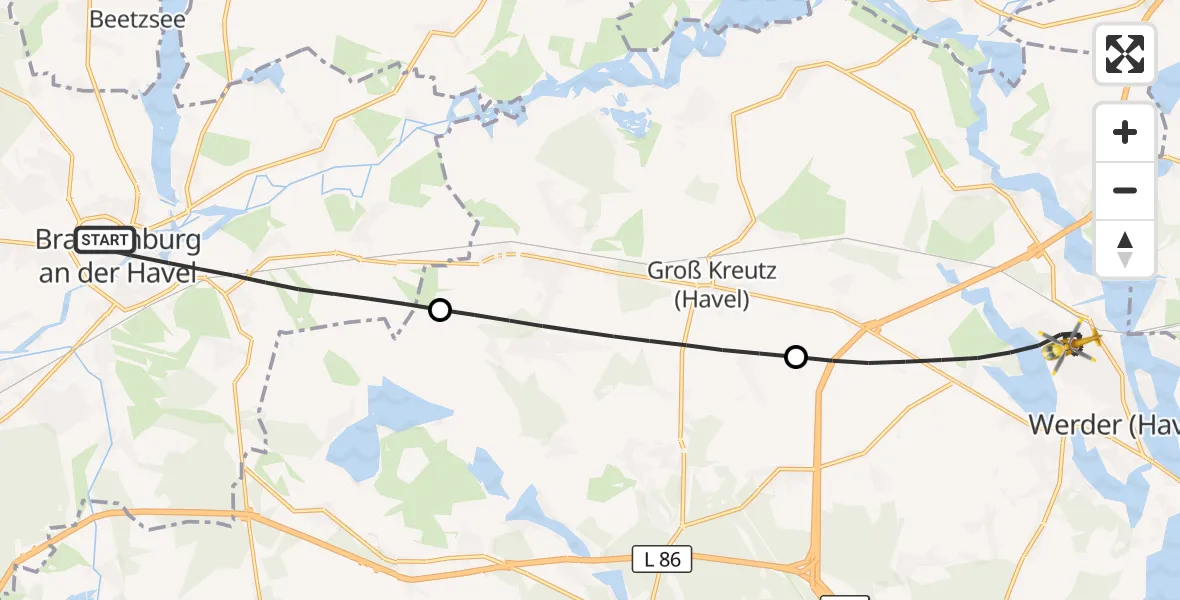 Flugroute Rettungshubschrauber Brandenburg an der Havel - Werder (Havel), 16 Mai 2026, 07:51