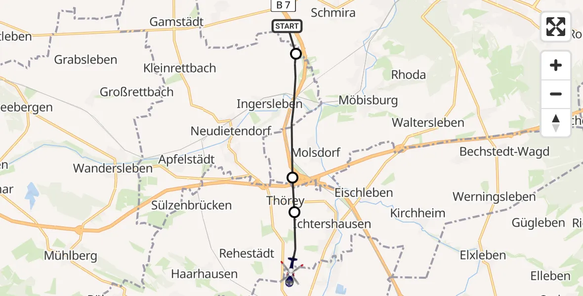 Flugroute Polizeihubschrauber Erfurt - Arnstadt, 16 Mai 2026, 07:54