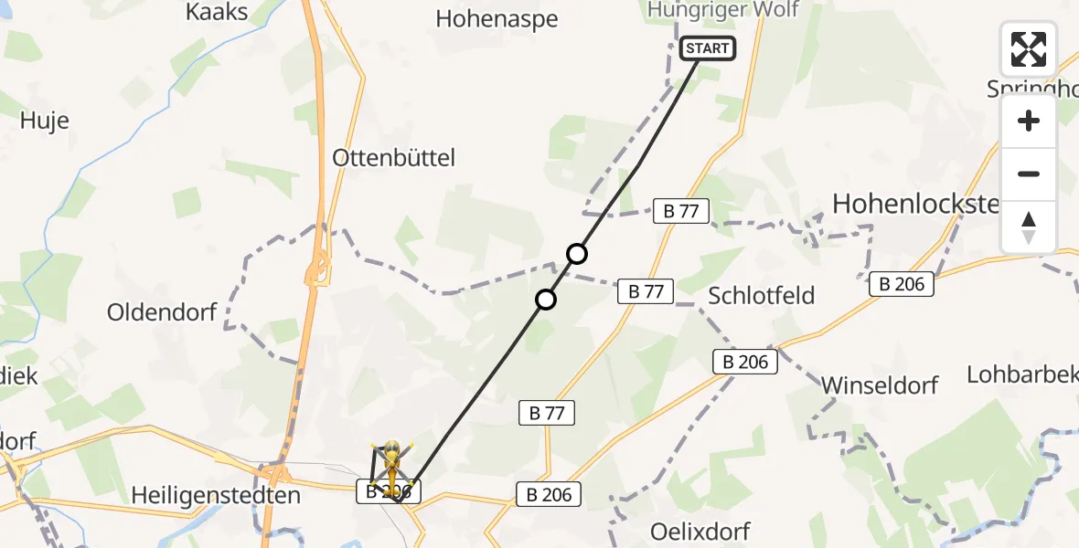 Flugroute Rettungshubschrauber Hohenlockstedt - Itzehoe, 16 Mai 2026, 08:10