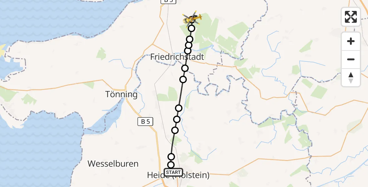 Flugroute Rettungshubschrauber Heide - Rantrum, 16 Mai 2026, 08:17