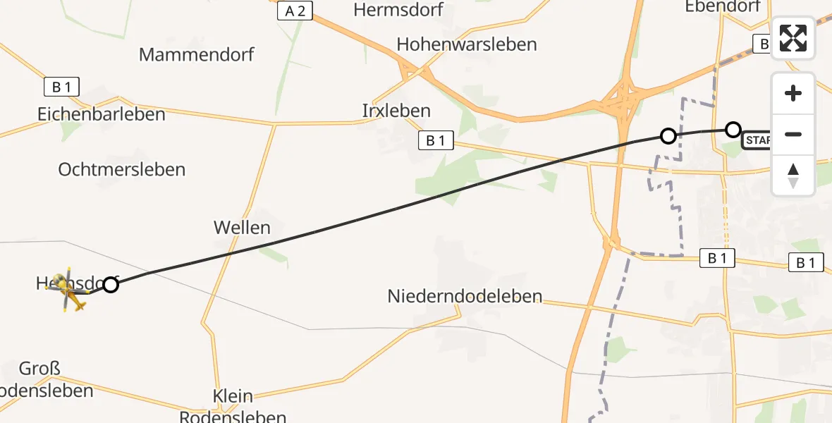 Flugroute Rettungshubschrauber Magdeburg Hospital - Wanzleben-Börde, 16 Mai 2026, 08:39