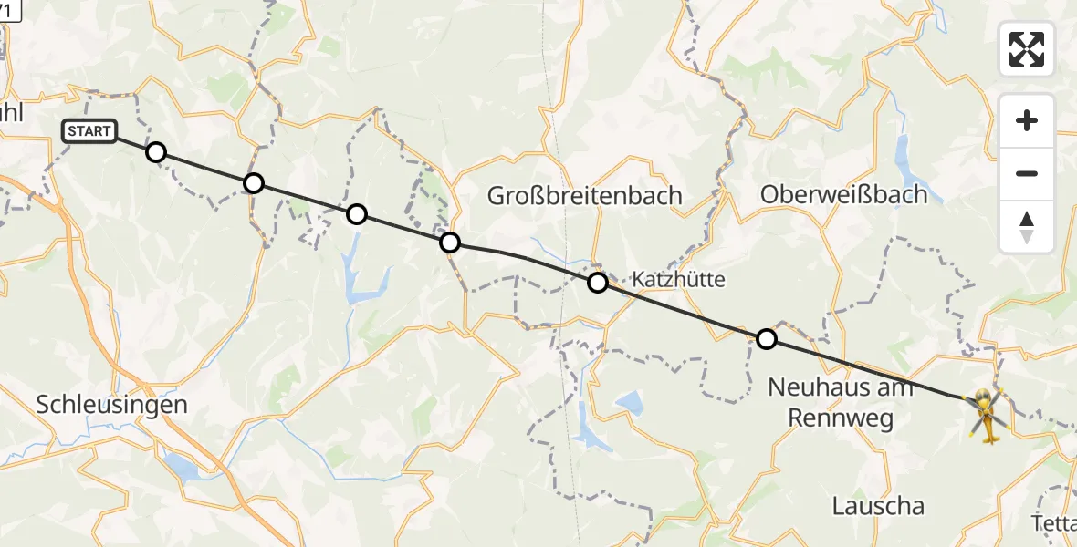 Flugroute Rettungshubschrauber Schleusingen - Neuhaus am Rennweg, 16 Mai 2026, 08:40