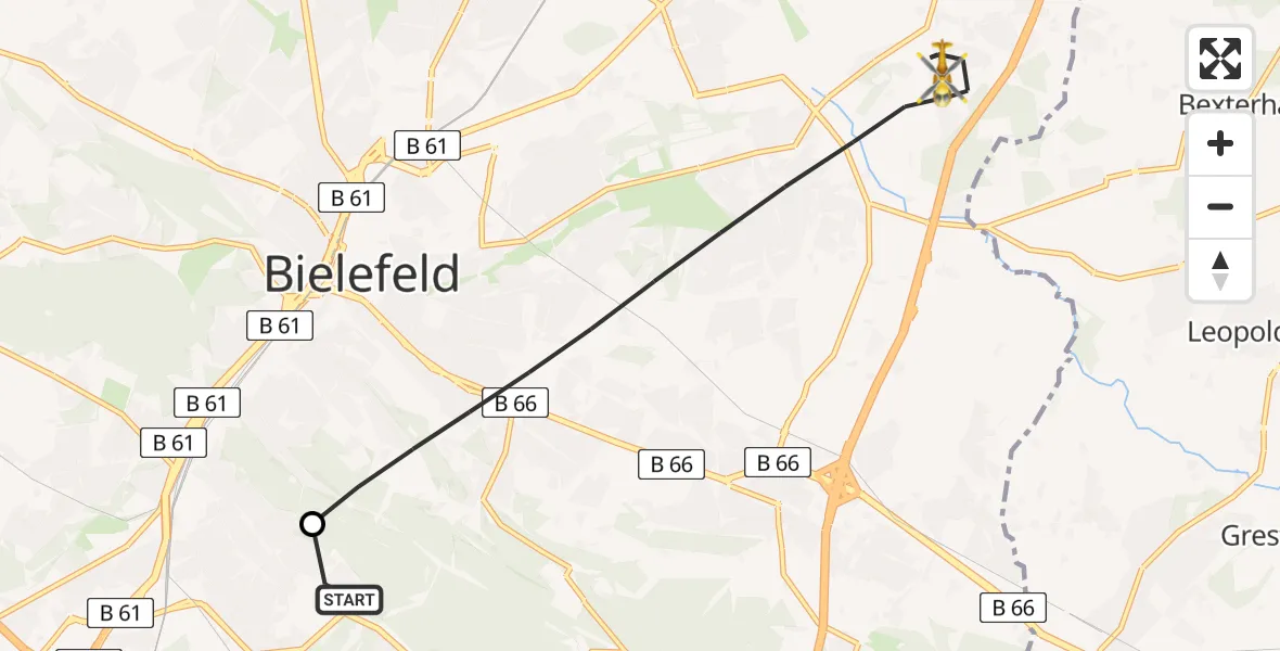 Flugroute Rettungshubschrauber Luftrettungszentrum Bielefeld - Bielefeld, 16 Mai 2026, 08:45