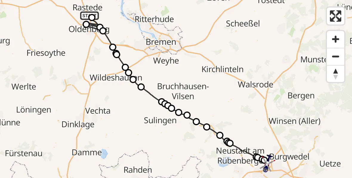 Flugroute Polizeihubschrauber Rastede - Flughafen Hannover, 16 Mai 2026, 08:49