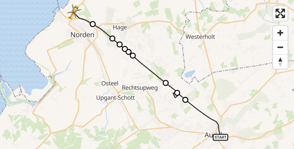 Flugroute Ambulanzhubschrauber Aurich - Norden, 16 Mai 2026, 08:52