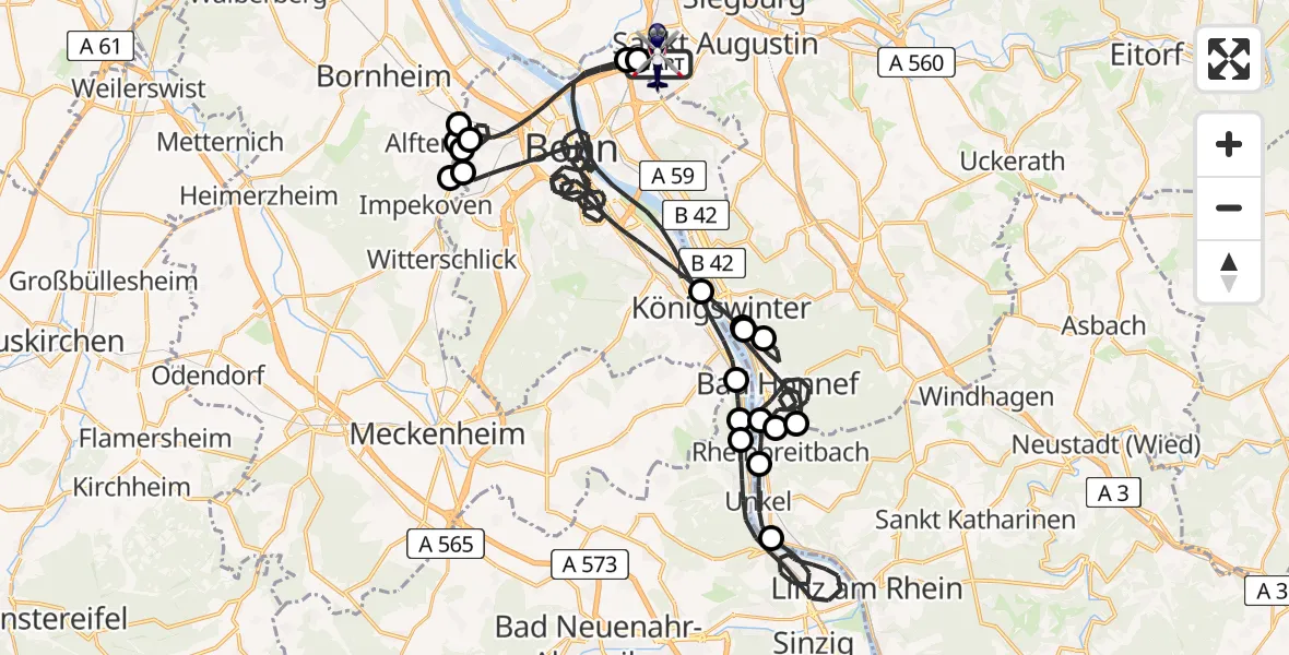 Flugroute Polizeihubschrauber Sankt Augustin - Sankt Augustin, 16 Mai 2026, 08:52