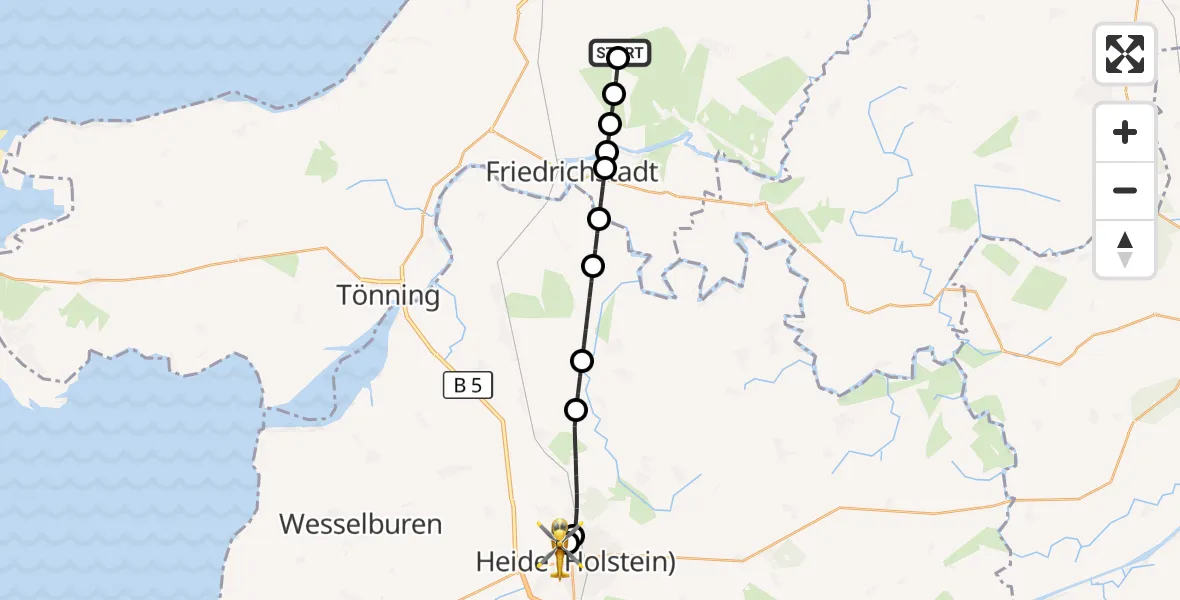 Flugroute Rettungshubschrauber Rantrum - Heide, 16 Mai 2026, 09:06